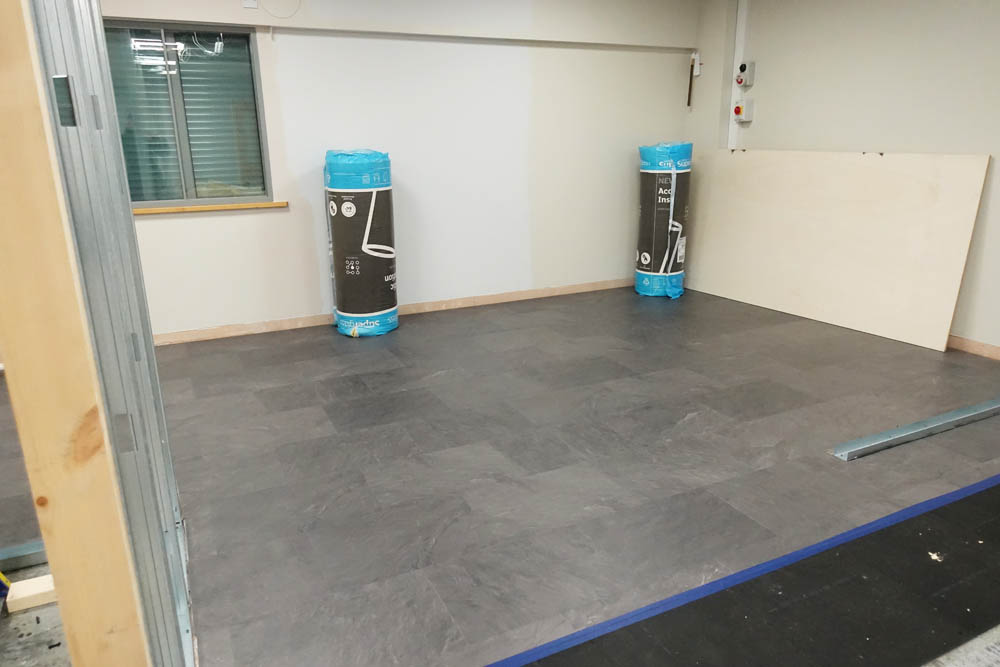 The wonderful slate floor upon which will be the cryotherapy chamber and sauna
