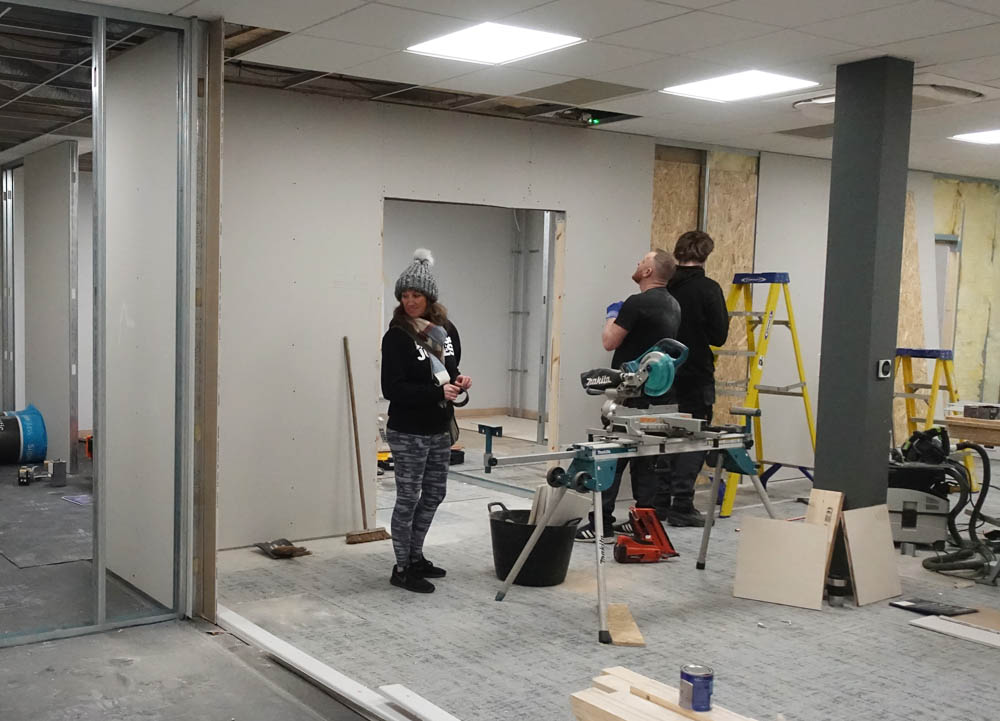 Emma looking thankful that the deliveries of the cryo chamber and sauna have been delayed - Kev thanking the Good Lord for something else