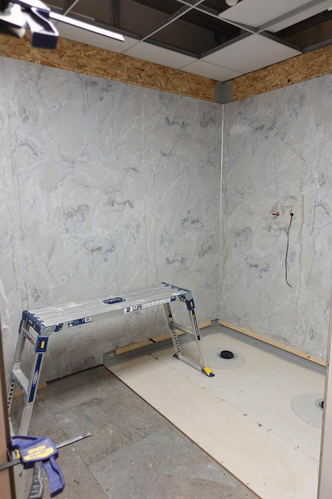 Later that day, the shower panels were up in all their sumptuous magnificence