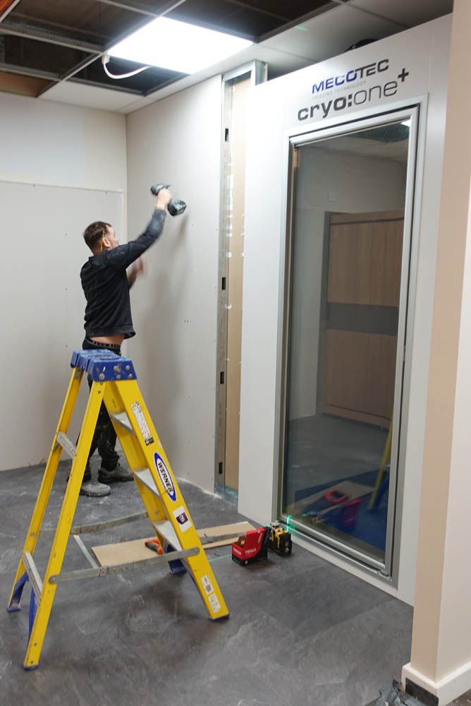 He's out - he's building the wall that shields the cryo workings