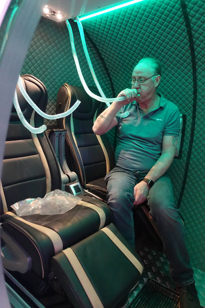 Robert testing the oxygen - is he sucking or blowing?