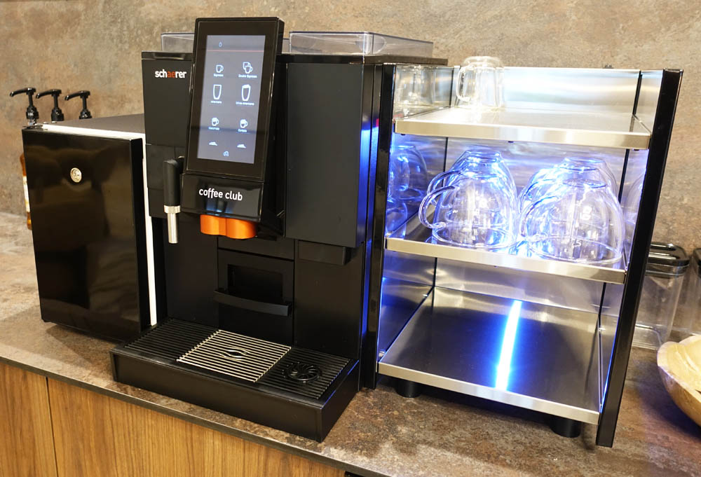 The Schaerer Coffee Club machine all set up and ready to go