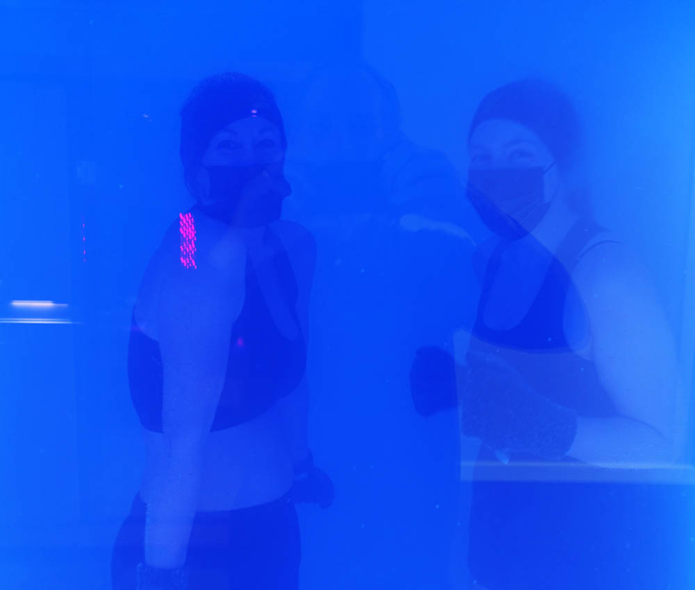 Emma and Meg getting to grips with -87 Celsius