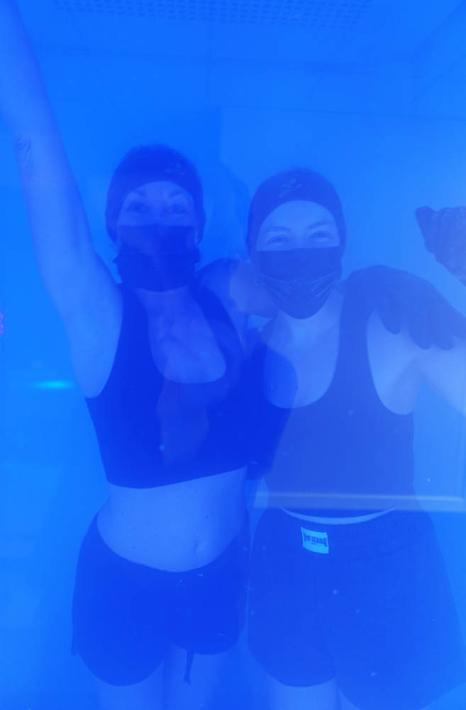 Emma and Meg still smiling at 2 minutes and 45 seconds
